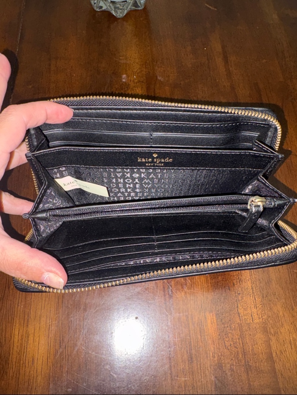 Kate Spade pebble leather blush pink zip-around wallet with black trim. NWOT. - Picture 5 of 12